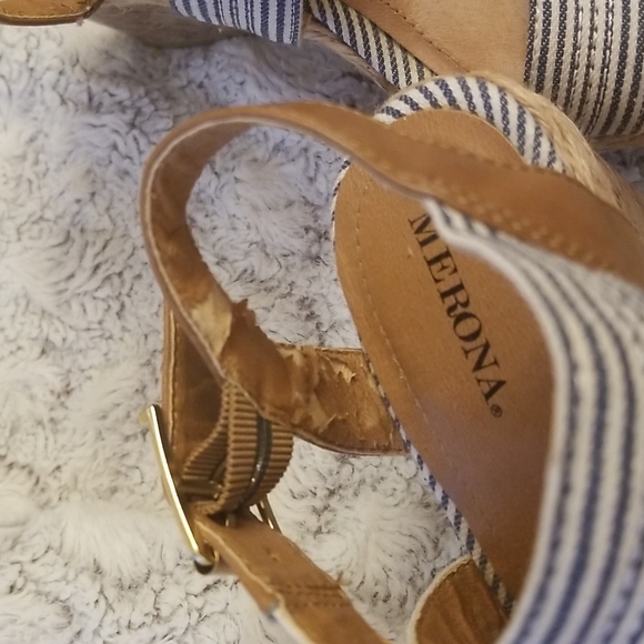 Blue and White Striped Cork Wedges - Picture 3 of 7